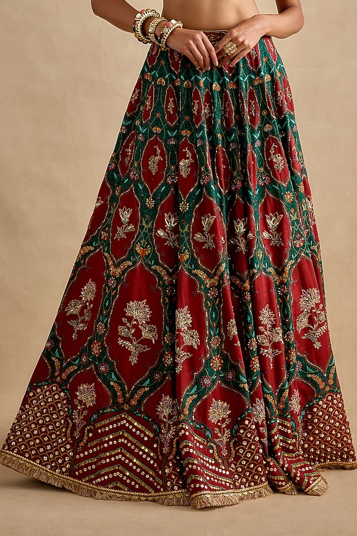 Green Viscose Silk Sequin & Bead Hand Embroidered Wedding Lehenga Set by Kalista at Pernia's Pop Up Shop