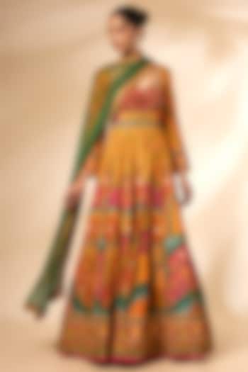 Multi-Colored Viscose Silk Printed Wedding Anarkali Set by Kalista at Pernia's Pop Up Shop