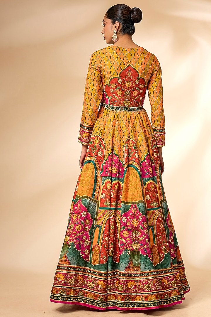 Multi-Colored Viscose Silk Printed Wedding Anarkali Set by Kalista at Pernia's Pop Up Shop
