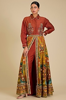 Multi-Colored Silk Chanderi Skirt Set by Kalista-POPULAR PRODUCTS AT STORE