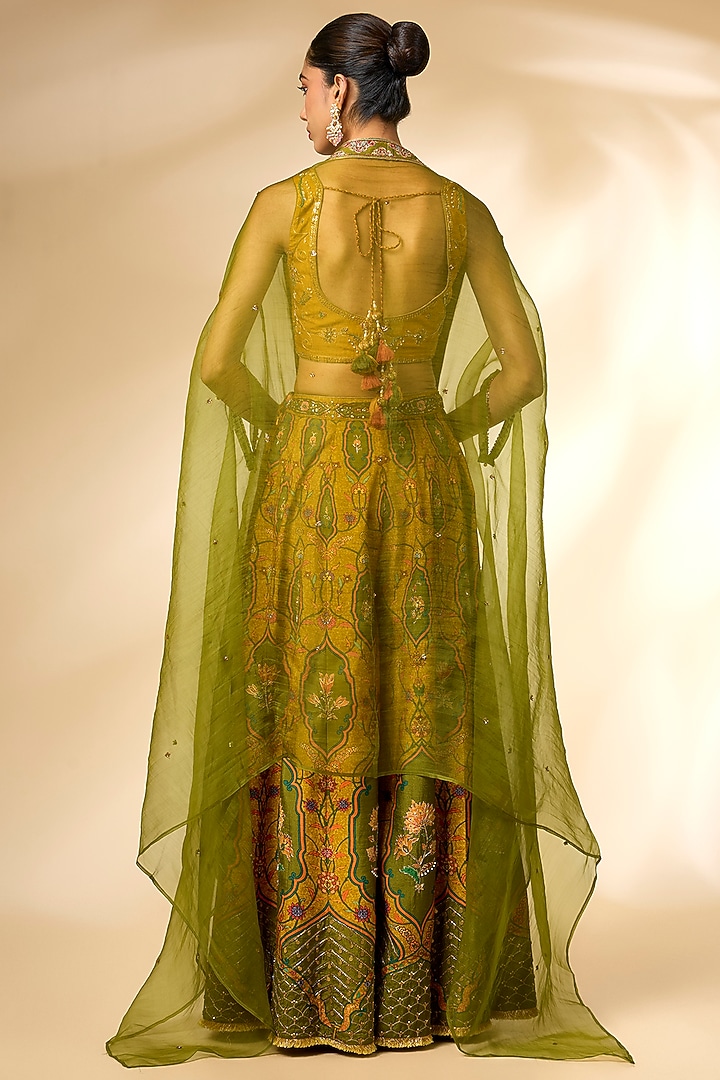 Mustard & Green Viscose Silk Printed Wedding Sharara Set by Kalista at Pernia's Pop Up Shop