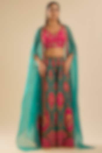 Multi-Colored Viscose Silk Printed Wedding Sharara Set by Kalista at Pernia's Pop Up Shop