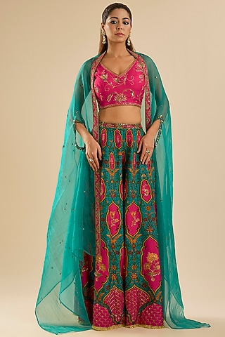 Multi-Colored Viscose Silk Printed Sharara Set by Kalista