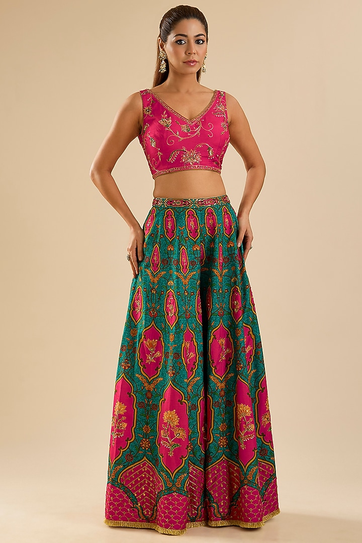 Multi-Colored Viscose Silk Printed Wedding Sharara Set by Kalista at Pernia's Pop Up Shop
