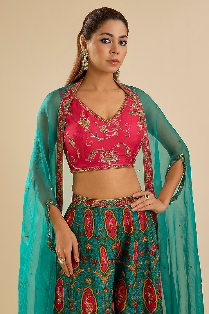 Multi-Colored Viscose Silk Printed Wedding Sharara Set by Kalista at Pernia's Pop Up Shop
