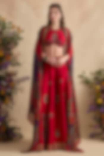 Crimson Pink Viscose Silk Flared Wedding Sharara Set by Kalista at Pernia's Pop Up Shop