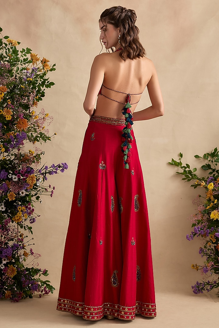 Crimson Pink Viscose Silk Flared Wedding Sharara Set by Kalista at Pernia's Pop Up Shop