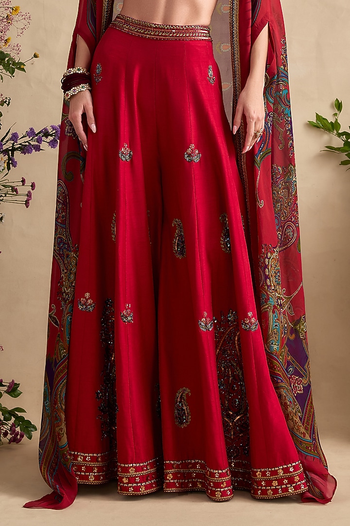 Crimson Pink Viscose Silk Flared Wedding Sharara Set by Kalista at Pernia's Pop Up Shop