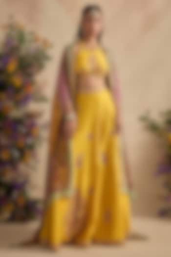 Amber Yellow Viscose Silk Wedding Sharara Set by Kalista at Pernia's Pop Up Shop