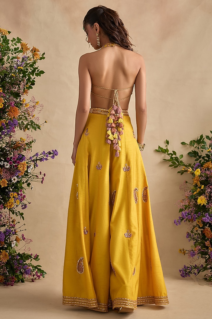 Amber Yellow Viscose Silk Wedding Sharara Set by Kalista at Pernia's Pop Up Shop