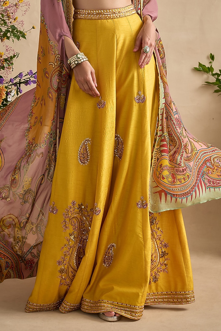 Amber Yellow Viscose Silk Wedding Sharara Set by Kalista at Pernia's Pop Up Shop