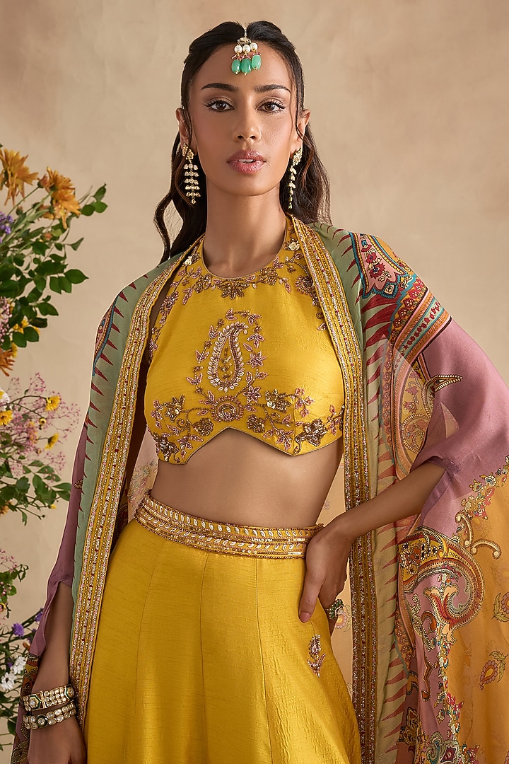 Amber Yellow Viscose Silk Wedding Sharara Set by Kalista at Pernia's Pop Up Shop
