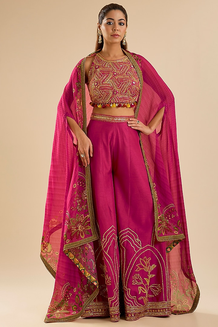 Pink Viscose Silk Wedding Sharara Set by Kalista at Pernia's Pop Up Shop