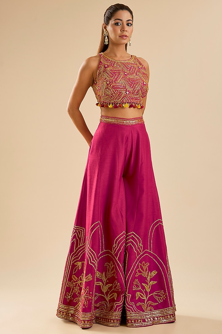 Pink Viscose Silk Wedding Sharara Set by Kalista at Pernia's Pop Up Shop