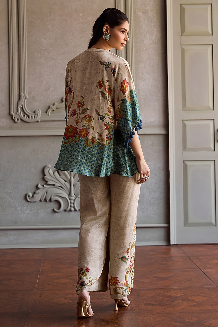 Beige Modal Satin Printed Tunic Set by Kalista at Pernia's Pop Up Shop