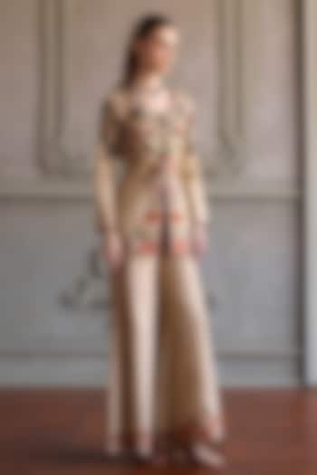 Beige Dola Silk Embroidered Co-ord Set by Kalista at Pernia's Pop Up Shop