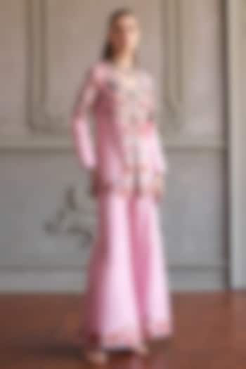 Blush Pink Dola Silk Embroidered Co-ord Set by Kalista at Pernia's Pop Up Shop