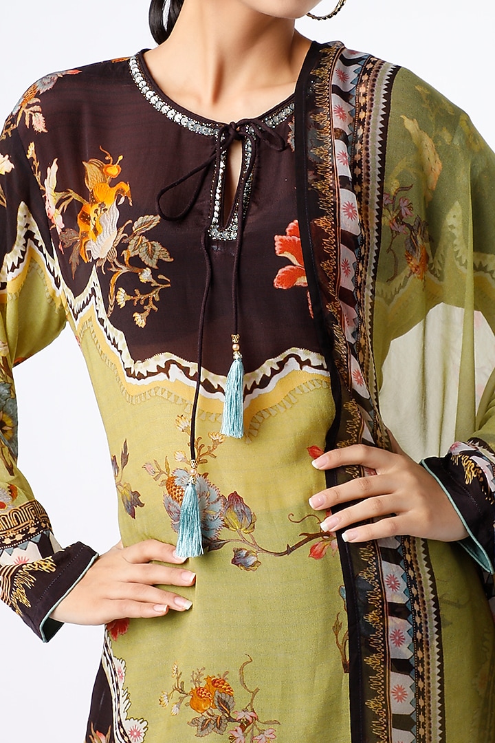 Brown & Olive Printed Kurta Set by Kalista at Pernia's Pop Up Shop