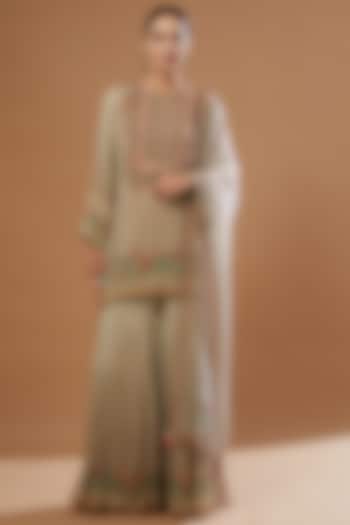 Ivory Georgette Printed Gharara Set by Kalista at Pernia's Pop Up Shop