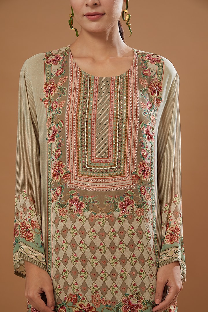 Ivory Georgette Printed Gharara Set by Kalista at Pernia's Pop Up Shop