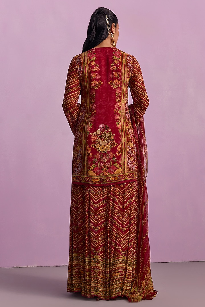 Red Viscose Georgette Party Wear Sharara Set by Kalista at Pernia's Pop Up Shop