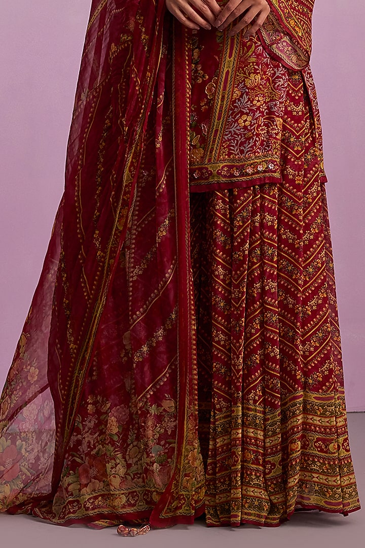 Red Viscose Georgette Party Wear Sharara Set by Kalista at Pernia's Pop Up Shop