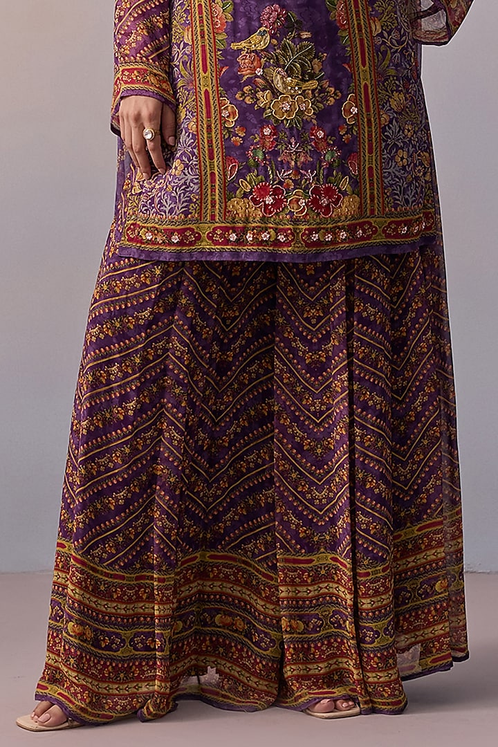 Purple Viscose Georgette Party Wear Sharara Set by Kalista at Pernia's Pop Up Shop