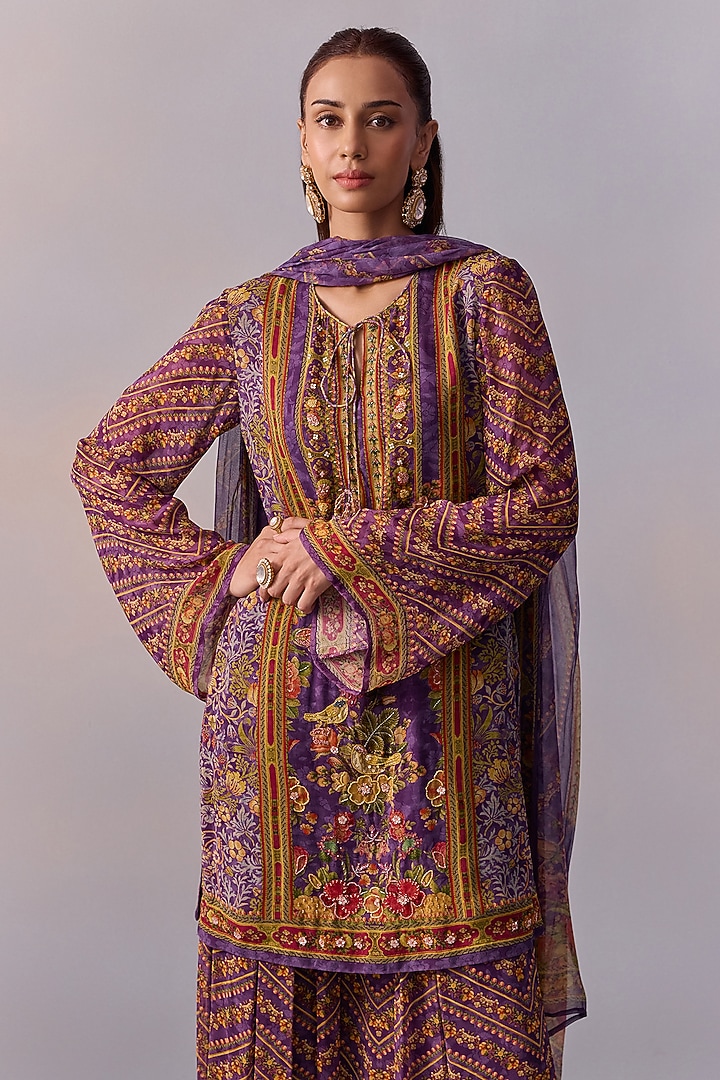 Purple Viscose Georgette Party Wear Sharara Set by Kalista at Pernia's Pop Up Shop