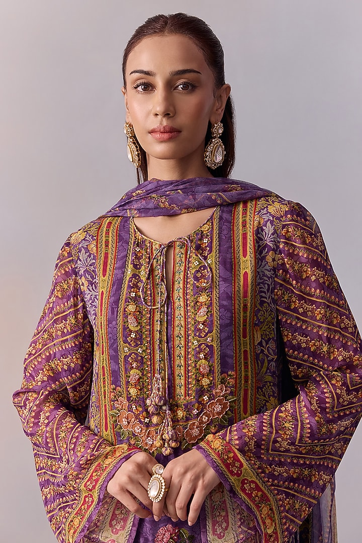 Purple Viscose Georgette Party Wear Sharara Set by Kalista at Pernia's Pop Up Shop