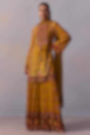 Canary Yellow Viscose Georgette Printed Flared Party Wear Sharara Set by Kalista at Pernia's Pop Up Shop