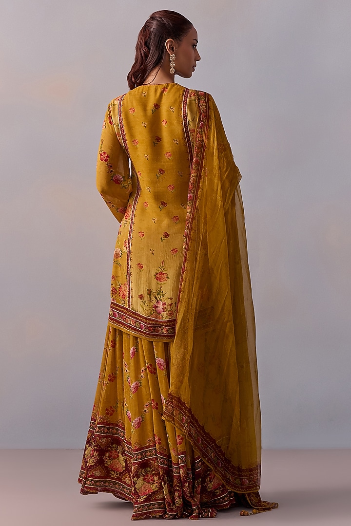 Canary Yellow Viscose Georgette Printed Flared Party Wear Sharara Set by Kalista at Pernia's Pop Up Shop
