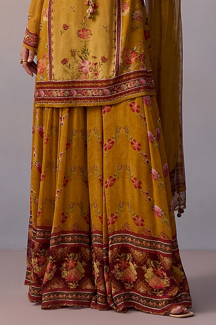 Canary Yellow Viscose Georgette Printed Flared Party Wear Sharara Set by Kalista at Pernia's Pop Up Shop