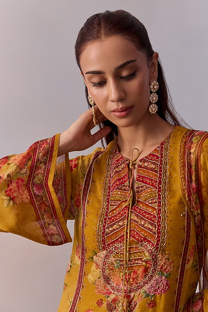Canary Yellow Viscose Georgette Printed Flared Party Wear Sharara Set by Kalista at Pernia's Pop Up Shop
