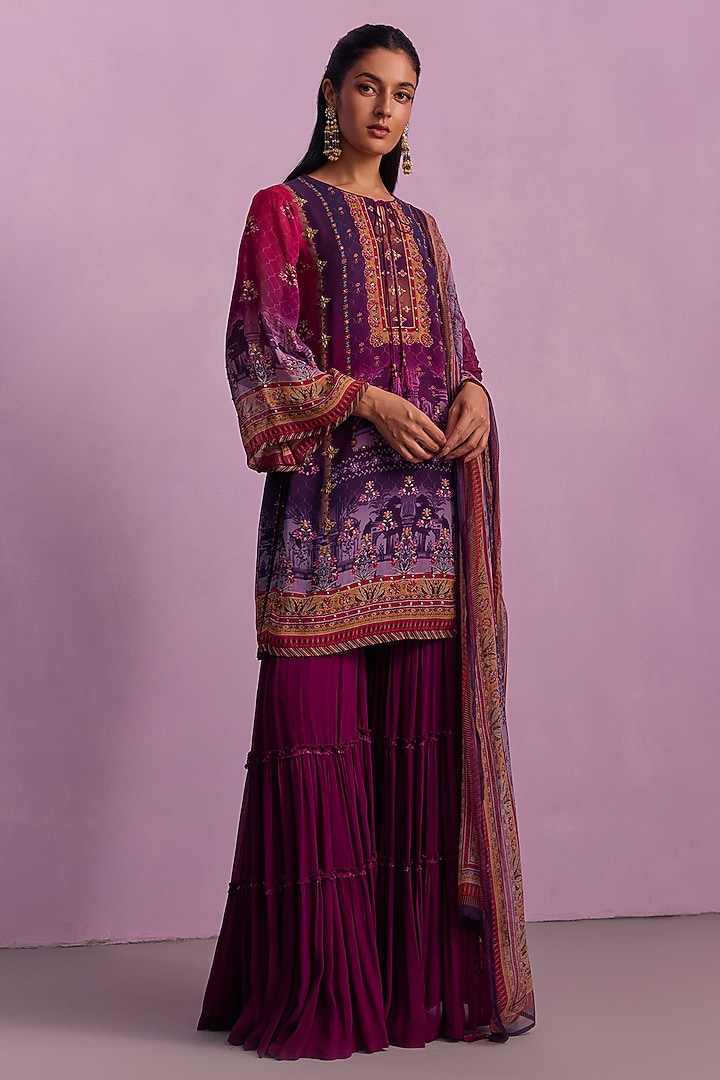 Purple Viscose Georgette Party Wear Sharara Set by Kalista at Pernia's Pop Up Shop