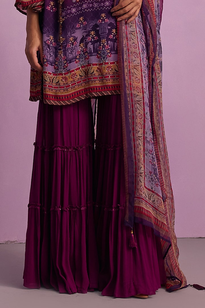 Purple Viscose Georgette Party Wear Sharara Set by Kalista at Pernia's Pop Up Shop