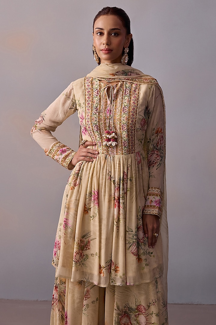 Ivory Viscose Georgette Party Wear Sharara Set by Kalista at Pernia's Pop Up Shop