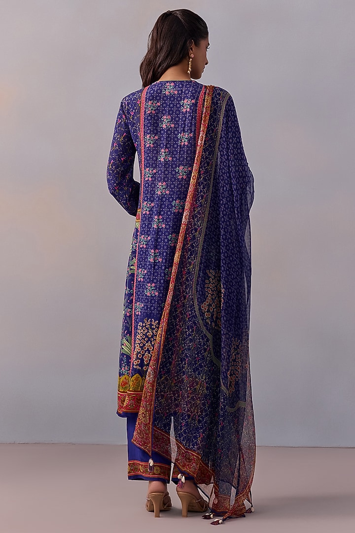 Midnight Blue Viscose Crepe Floral Motif Kurta Set by Kalista at Pernia's Pop Up Shop