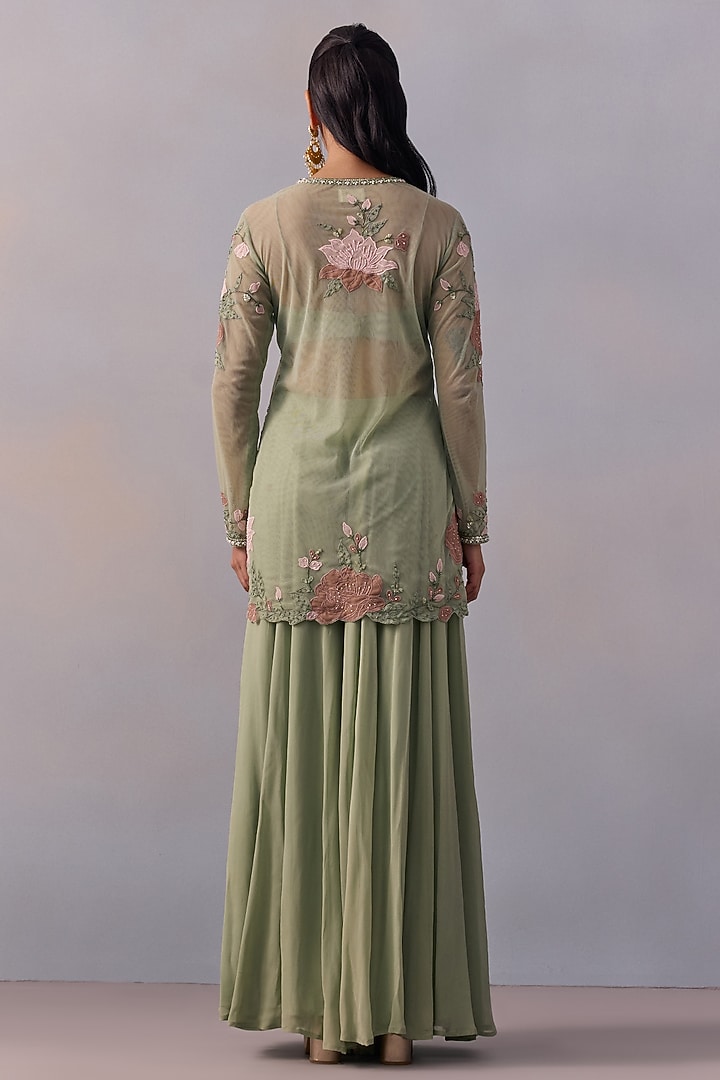 Sea Green Viscose Georgette Wedding Sharara Set by Kalista at Pernia's Pop Up Shop