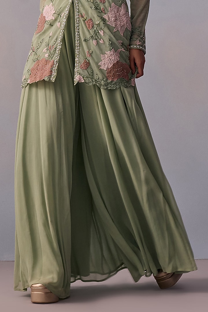 Sea Green Viscose Georgette Wedding Sharara Set by Kalista at Pernia's Pop Up Shop