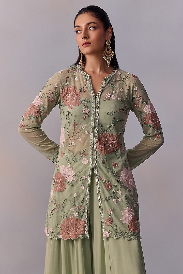Sea Green Viscose Georgette Wedding Sharara Set by Kalista at Pernia's Pop Up Shop