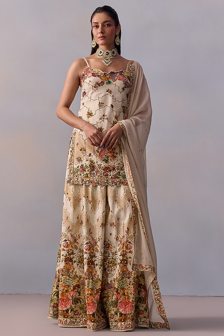 Ivory Viscose Silk Wedding Sharara Set by Kalista at Pernia's Pop Up Shop