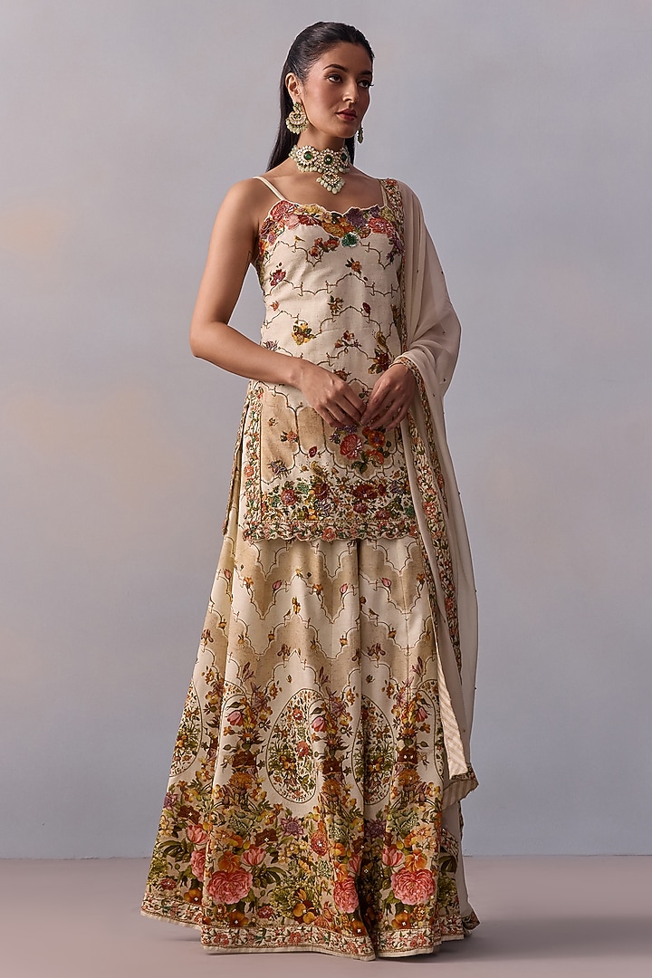 Ivory Viscose Silk Wedding Sharara Set by Kalista at Pernia's Pop Up Shop