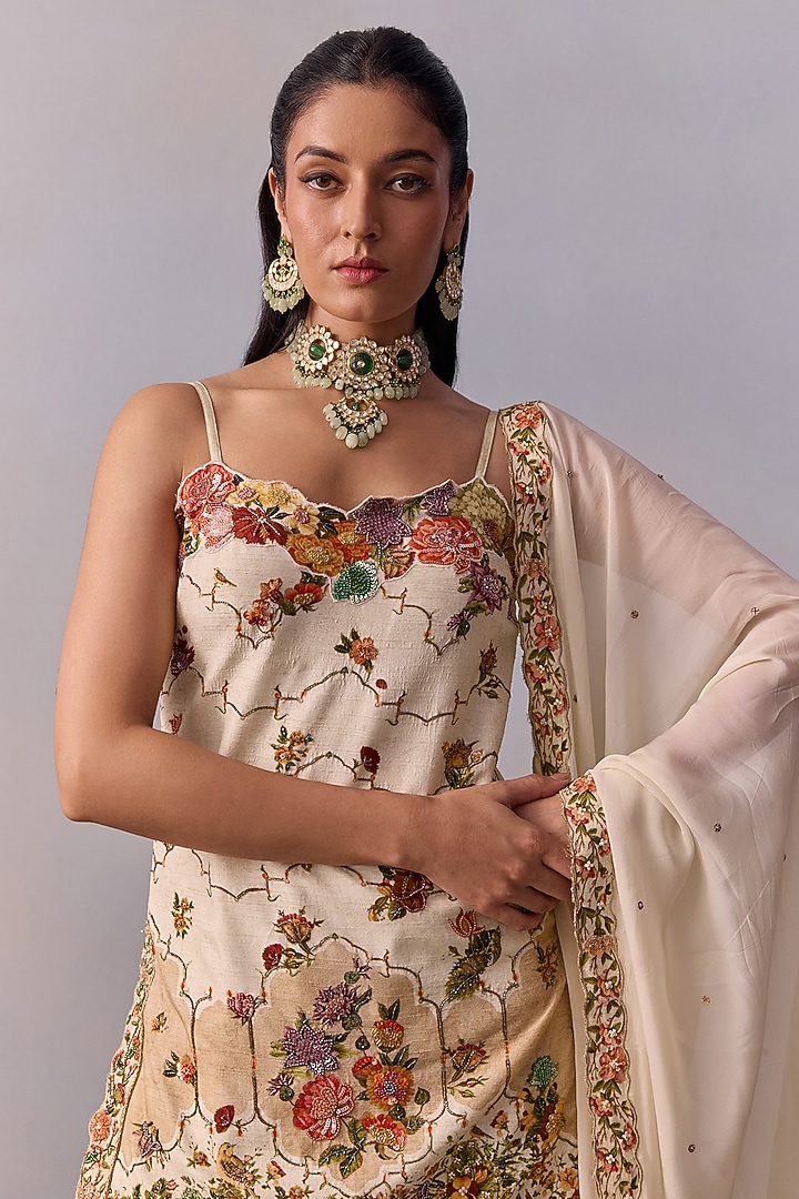 Ivory Viscose Silk Wedding Sharara Set by Kalista at Pernia's Pop Up Shop