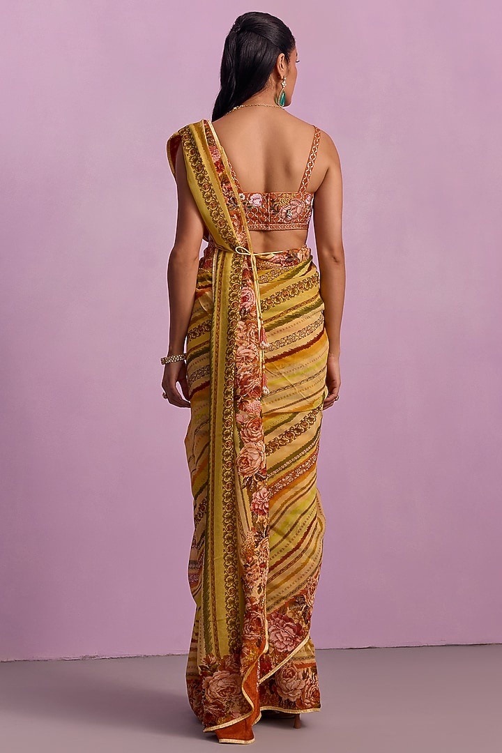 Cream Chinon Floral Printed Wedding Saree Set by Kalista at Pernia's Pop Up Shop