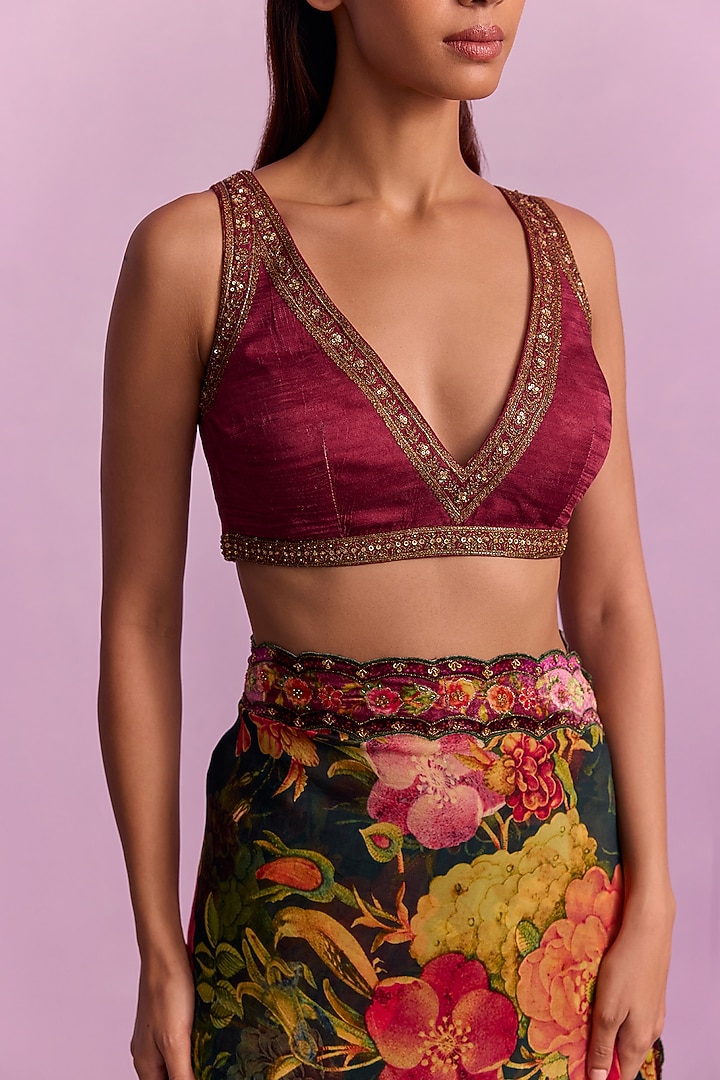 Black Organza Floral Wedding Saree Set by Kalista at Pernia's Pop Up Shop