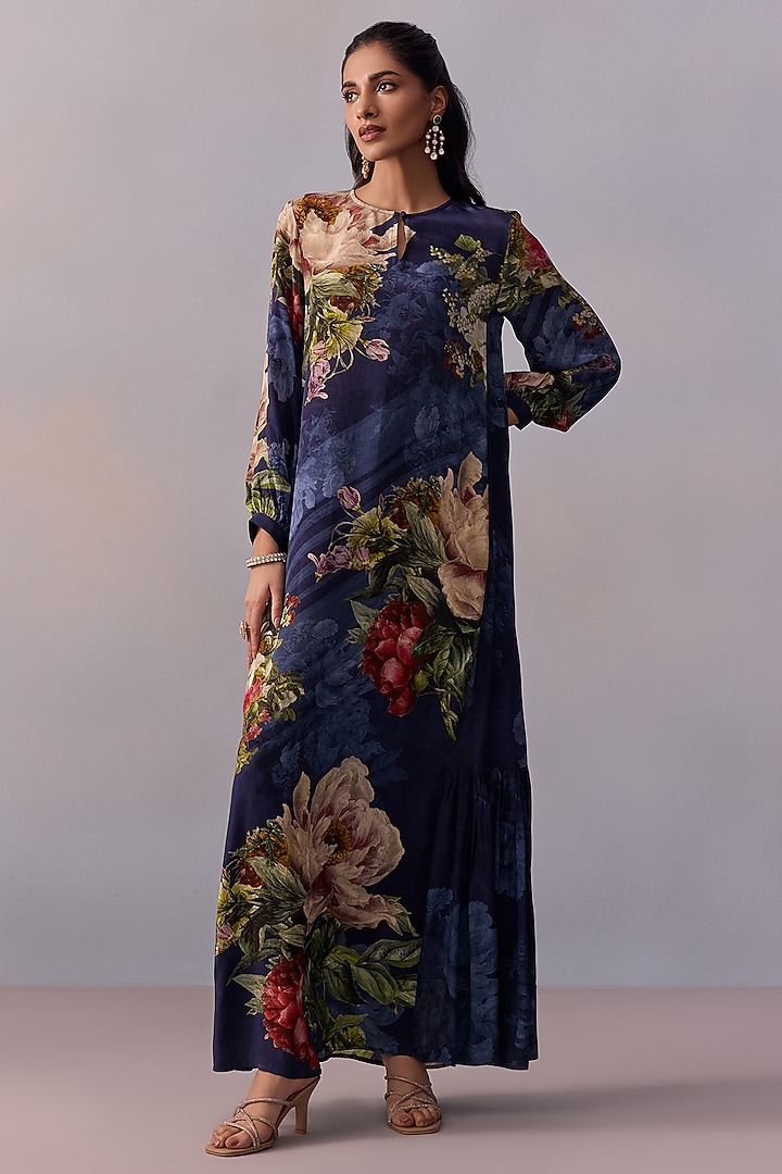 Navy Blue Viscose Blend Dress by Kalista at Pernia's Pop Up Shop