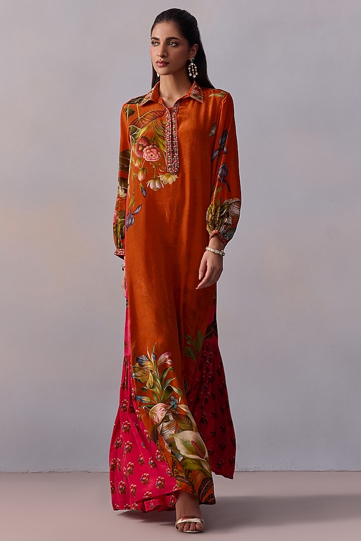 Sunset Orange Viscose Blend Summer Dress by Kalista at Pernia's Pop Up Shop