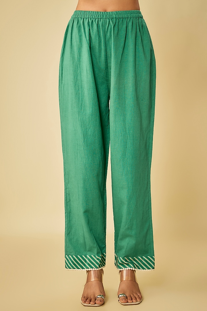 Green Crepe Hand Embroidered Kurta Set by Kalista at Pernia's Pop Up Shop