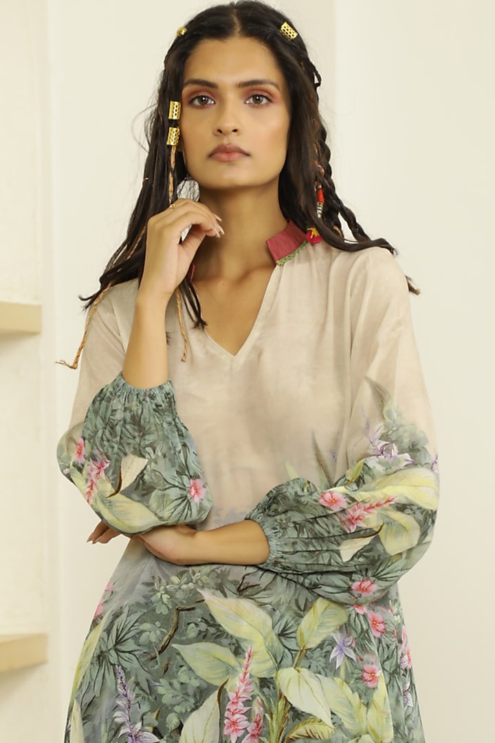 Cream & Catalina Green Printed Tunic Set by Kalista at Pernia's Pop Up Shop
