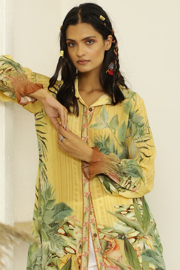 Butter Yellow Tropical Printed Tunic Set by Kalista at Pernia's Pop Up Shop